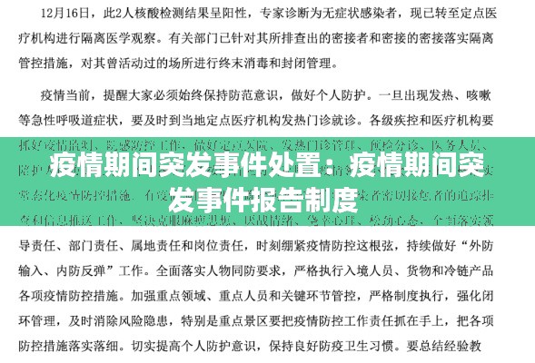 疫情期间突发事件处置：疫情期间突发事件报告制度 