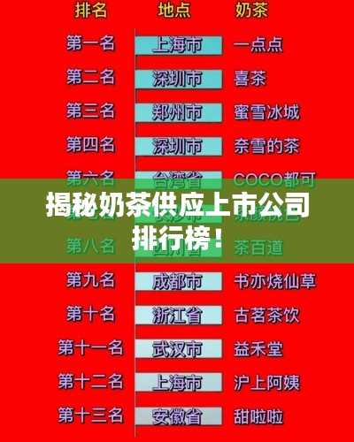 揭秘奶茶供应上市公司排行榜！
