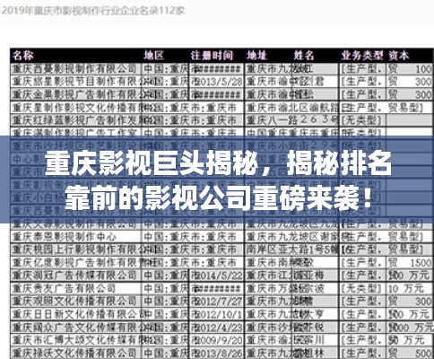 重庆影视巨头揭秘，揭秘排名靠前的影视公司重磅来袭！