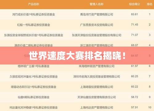 世界速度大赛排名揭晓！