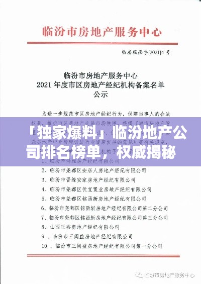 「独家爆料」临汾地产公司排名榜单，权威揭秘市场地位！