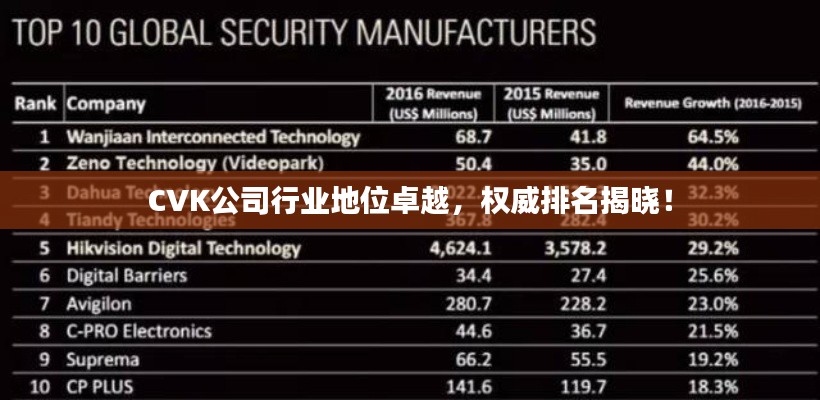 CVK公司行业地位卓越，权威排名揭晓！
