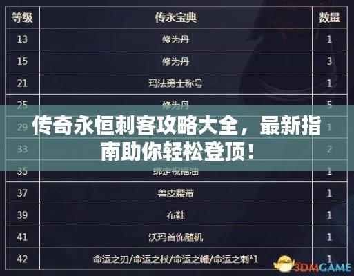 传奇永恒刺客攻略大全，最新指南助你轻松登顶！
