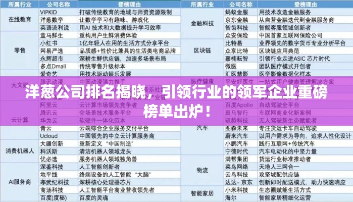 洋葱公司排名揭晓，引领行业的领军企业重磅榜单出炉！