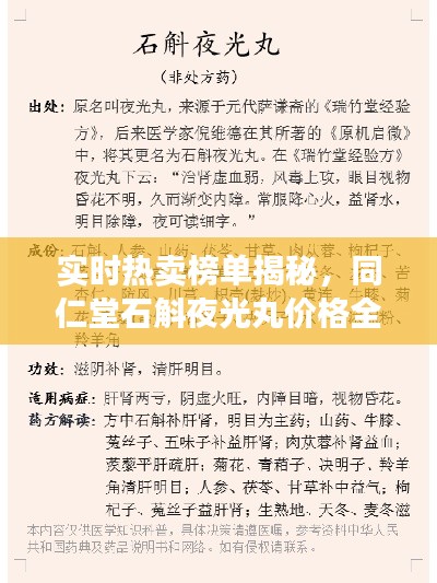 实时热卖榜单揭秘,同仁堂石斛夜光丸价格全解析