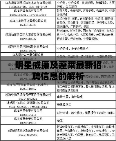 明星威廉及蓬莱最新招聘信息的解析