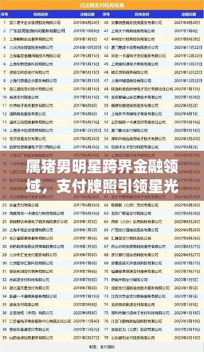 属猪男明星跨界金融领域，支付牌照引领星光闪耀金融新纪元